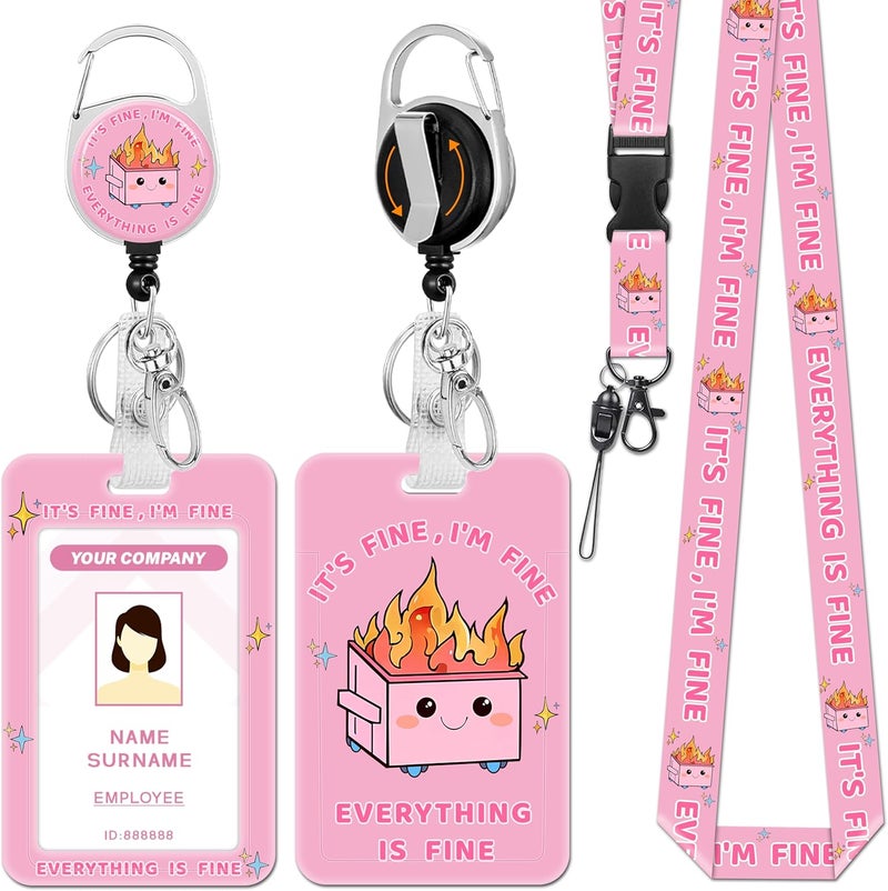 Hancynir Lanyards for Id Badges, Dumpster on Fire Badge Holder with Retractable Reel Clip, Funny Work Name Tags Keychain Lanyard ID Card Protector Cover Case for Women Teacher Nurse Doctor Office - Image 1